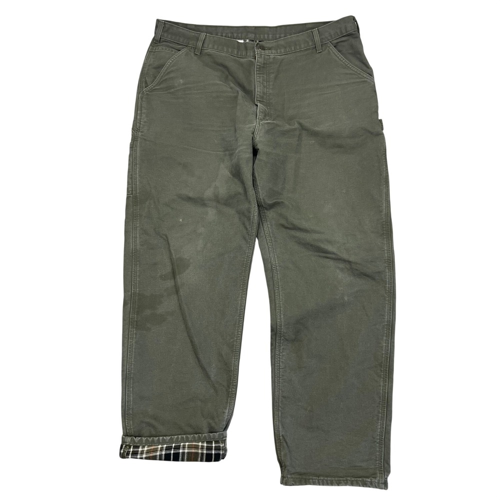 Carhartt B111-MOS Flannel Lined Carpenter Pants Mens 42x32 Moss Green Workwear